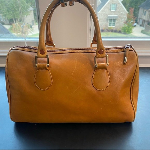 Vintage 1970s Saks Fifth Avenue Satchel Handbag Bag Tobacco Honey Brown Leather - Picture 4 of 17